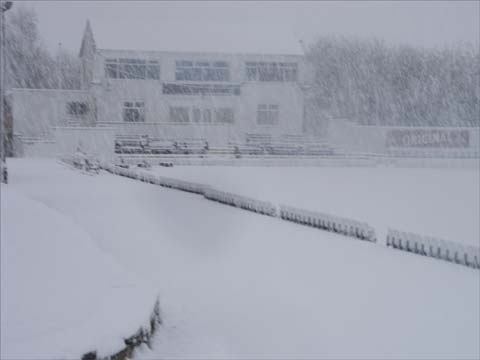 Snow covered clubhouse